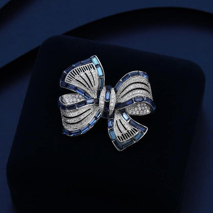 Yeapyeap Bow Brooches for Women Girl - Austrian Rhinestone Scarf Pin for Ladies Wedding Bouquet Broach for Birthday, Christmas, Anniversary（Silver）