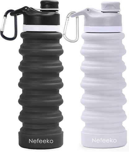 Collapsible Water Bottle, 26Oz Silicone Foldable Water Bottles Leakproof BPA Free Travel Water Bottles with Carabiner, Portable Sport Water Bottles for Camping,Hiking Outdoor Indoor Sport - WORLD TIME VISITS