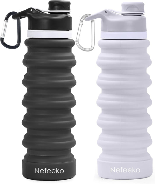 Collapsible Water Bottle, 26Oz Silicone Foldable Water Bottles Leakproof BPA Free Travel Water Bottles with Carabiner, Portable Sport Water Bottles for Camping,Hiking Outdoor Indoor Sport - WORLD TIME VISITS