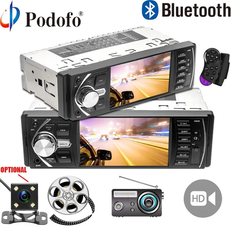 Podofo 4.1'' Car Radio 1Din Audio Stereo FM Bluetooth Steering Wheel Remote Control Car Player - WORLD TIME VISITS