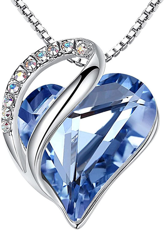 Necklaces for Women, Infinity Love Heart Pendant with Birthstone Crystals, Jewelry Gifts for Wife, Silver Plated 18 + 2 Inch Chain, Birthday or Chrismas Holiday Gift for Her, Mom, Girlfriends