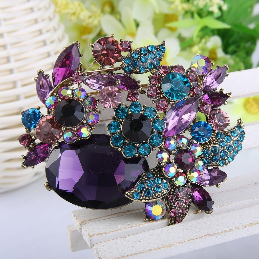 Rhinestone Crystal Party Flower Leaf Vine Brooch