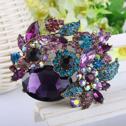 Rhinestone Crystal Party Flower Leaf Vine Brooch