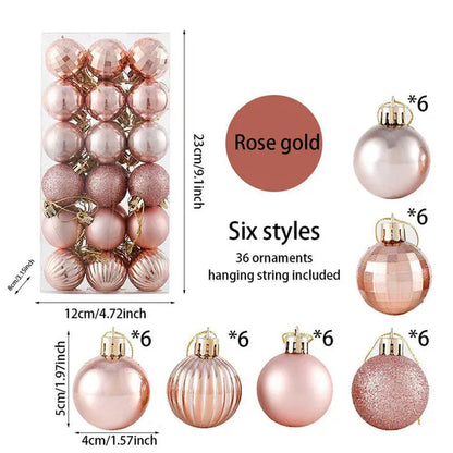 36Pcs/Box 4CM Glitter Christmas Balls Xmas Tree Hanging Pandent Balls Rose Gold Silver Green Red Blue New Year Christmas Home Decor