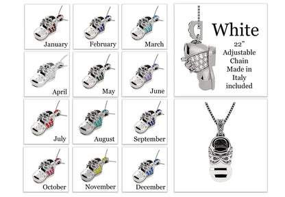Birthstone Baby Shoe Pendant Necklace W/ Pure Brilliance Zirconia - Rhodium Plated - April