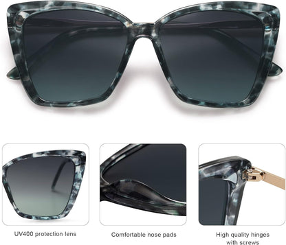 Trendy Polarized Sunglasses for Women Retro Womens Oversized Square Cat Eye Sun Glasses UV Protection SJ2206