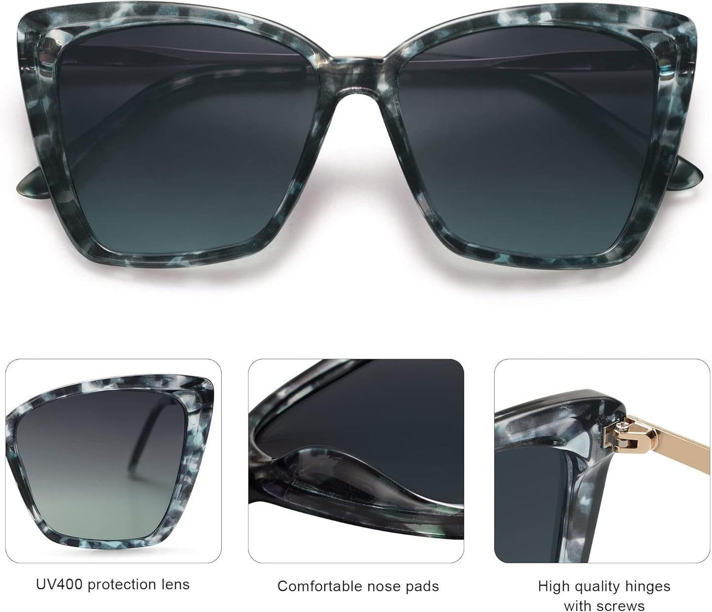 Trendy Polarized Sunglasses for Women Retro Womens Oversized Square Cat Eye Sun Glasses UV Protection SJ2206