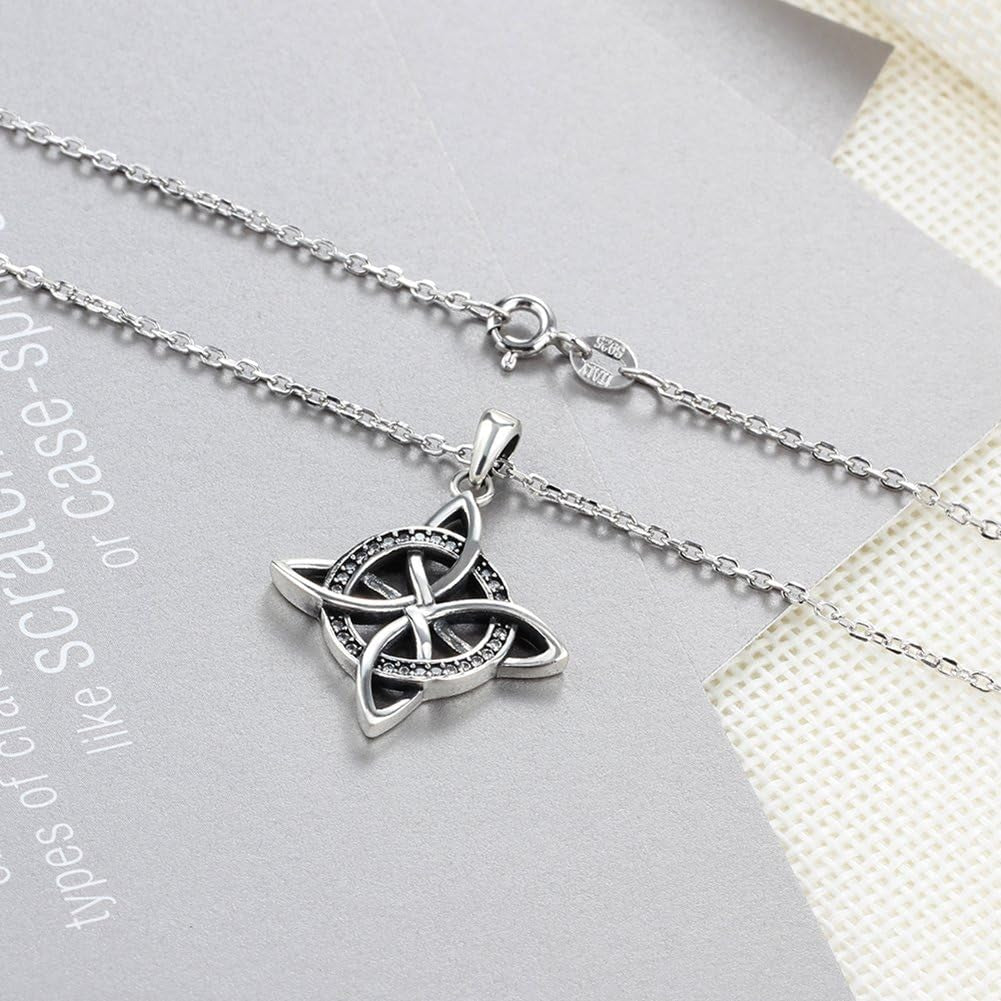 925 Sterling Silver Love Charm Celtic Knot Pendant Necklace Fashion Jewelry for Women Rolo Chain 18''