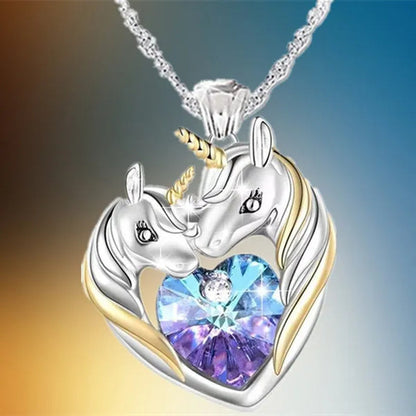 Exquisite Fashion Silvery Women'S Fashion Unicorn Pendant Heart Necklace Elegant Women Lovely Exquisite Banquet Festival Valentine'S Day Christmas Eternal Jewelry Anniversary Gift
