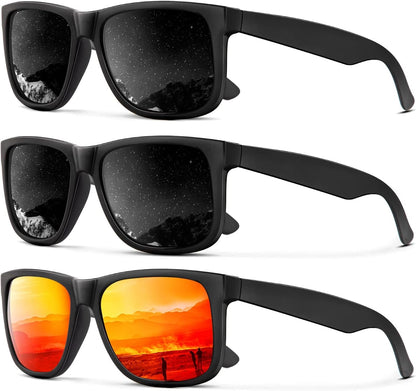 Sunglasses Men Polarized Sun Glasses for Mens Womens Classic Matte Black Frame UV Protection 3Pack