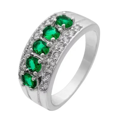 Natural 2.95CT Sapphire/Emerald/Ruby/Alexandrite/White Diamond 14K White Gold Ring Size 6-11