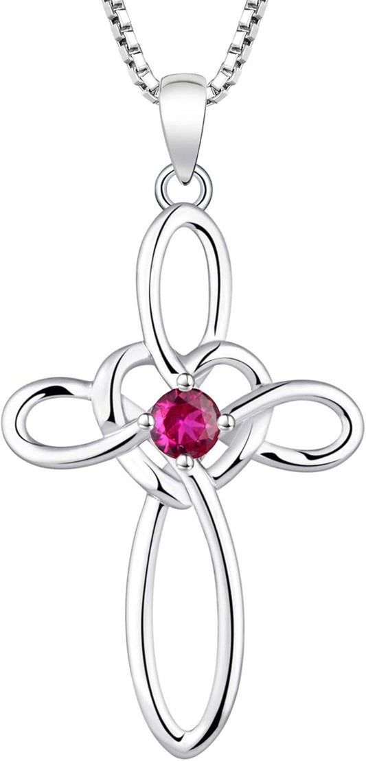 Celtic Knot Cross Necklace Sterling Silver Cubic Zirconia Loop Infinity Pendant Gemstones Crucifix Jewelry