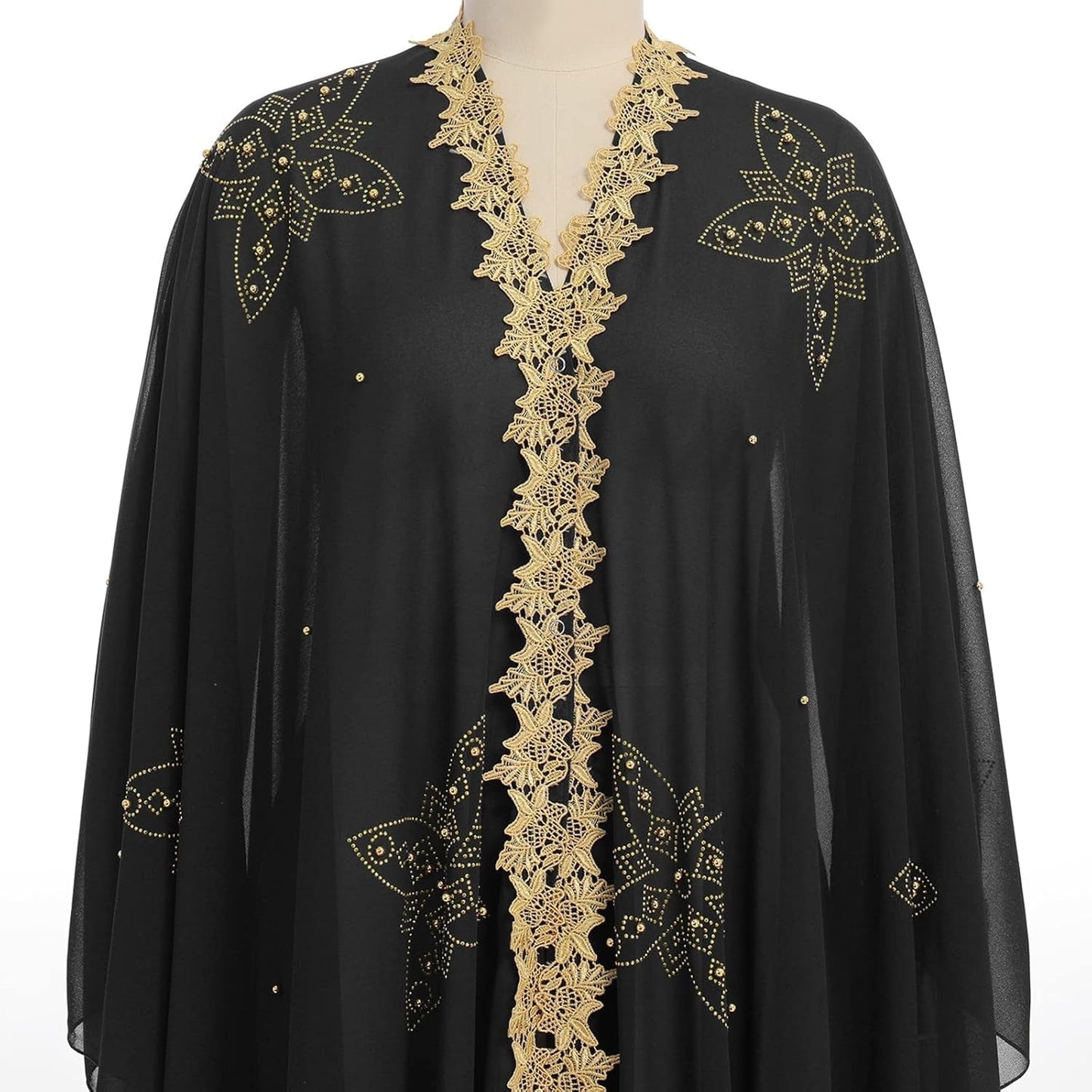 Muslim Dress for Women Loose Batwing Sleeved Hooded Beaded Embroidery Long Abaya Dress Kaftan Abayas Islamic Robe