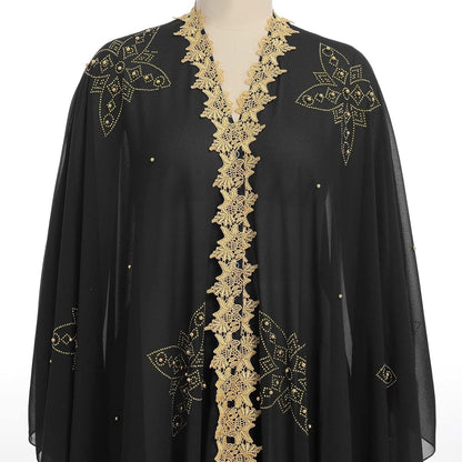Muslim Dress for Women Loose Batwing Sleeved Hooded Beaded Embroidery Long Abaya Dress Kaftan Abayas Islamic Robe