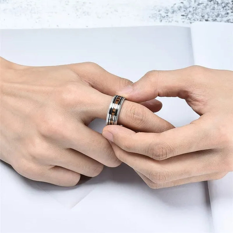 Luxury Jewelry Accessories Plus Size Mens Ring 8mm 316L Stainless Steel Wedding Ring Inlay Koa Wood Sawtooth Edge Titanium Steel Rings for Men