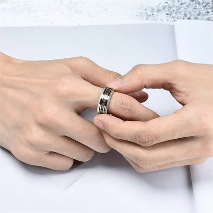 Luxury Jewelry Accessories Plus Size Mens Ring 8mm 316L Stainless Steel Wedding Ring Inlay Koa Wood Sawtooth Edge Titanium Steel Rings for Men