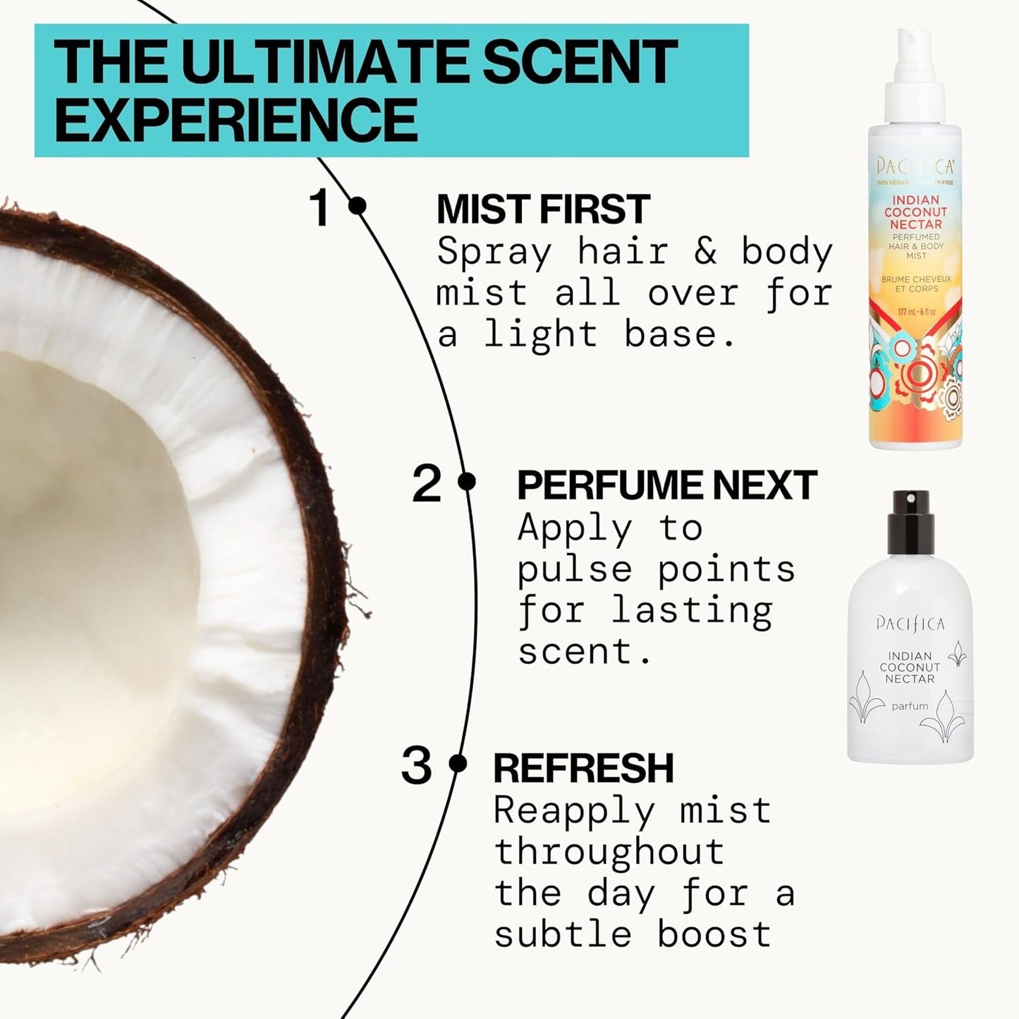 Beauty, Indian Coconut Nectar Hair Perfume & Body Spray, Coconut and Creamy Vanilla Scent, Natural & Essential Oils, Alcohol Free, Clean Fragrance, Vegan & Cruelty Free