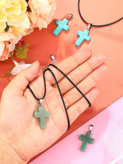 Stone Cross Gemstone Pendant Charms Cross Quartz Crystal Charms for Necklace Earring Bracelet Jewelry Making