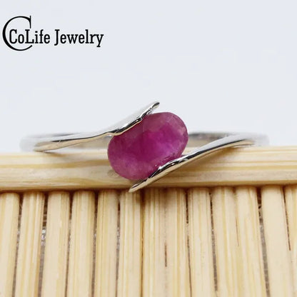 100% natural genuine ruby ring 4 mm * 6 mm natural ruby silver ring Solid 925 Sterling Silver ruby engagement ring