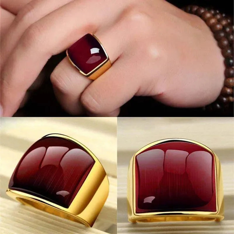 Vintage Men's Gemstone Ring Stainless Steel Single White Red Opal Rings Jewelry Gift for Men Women Boyfriend Girlfriend