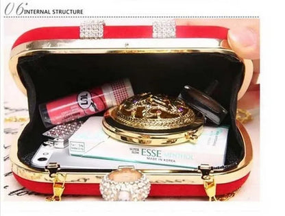 New 2014 Fashion Female Diamond U Shape Diamond Ring Velvet Evening Bag Luxury Finger Clutch Purse Wedding Party Bag with Chain