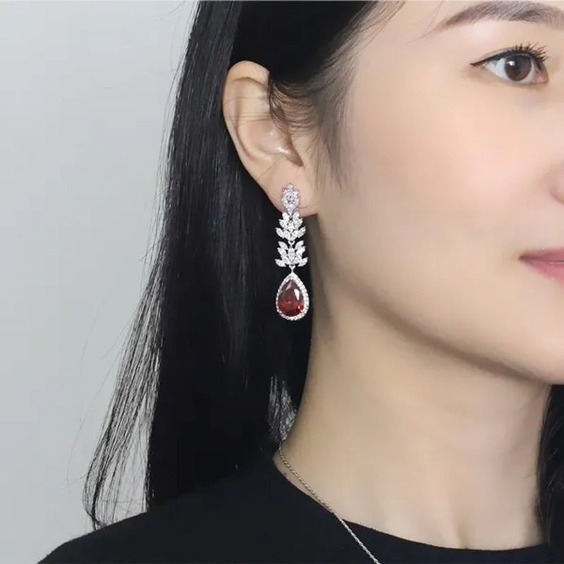 CANDICE Top Quality White Gold Plated Jewelry Romantic Purple Red Crystal Long Tear Drop Earrings For Women Christmas Gift