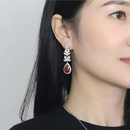 CANDICE Top Quality White Gold Plated Jewelry Romantic Purple Red Crystal Long Tear Drop Earrings For Women Christmas Gift