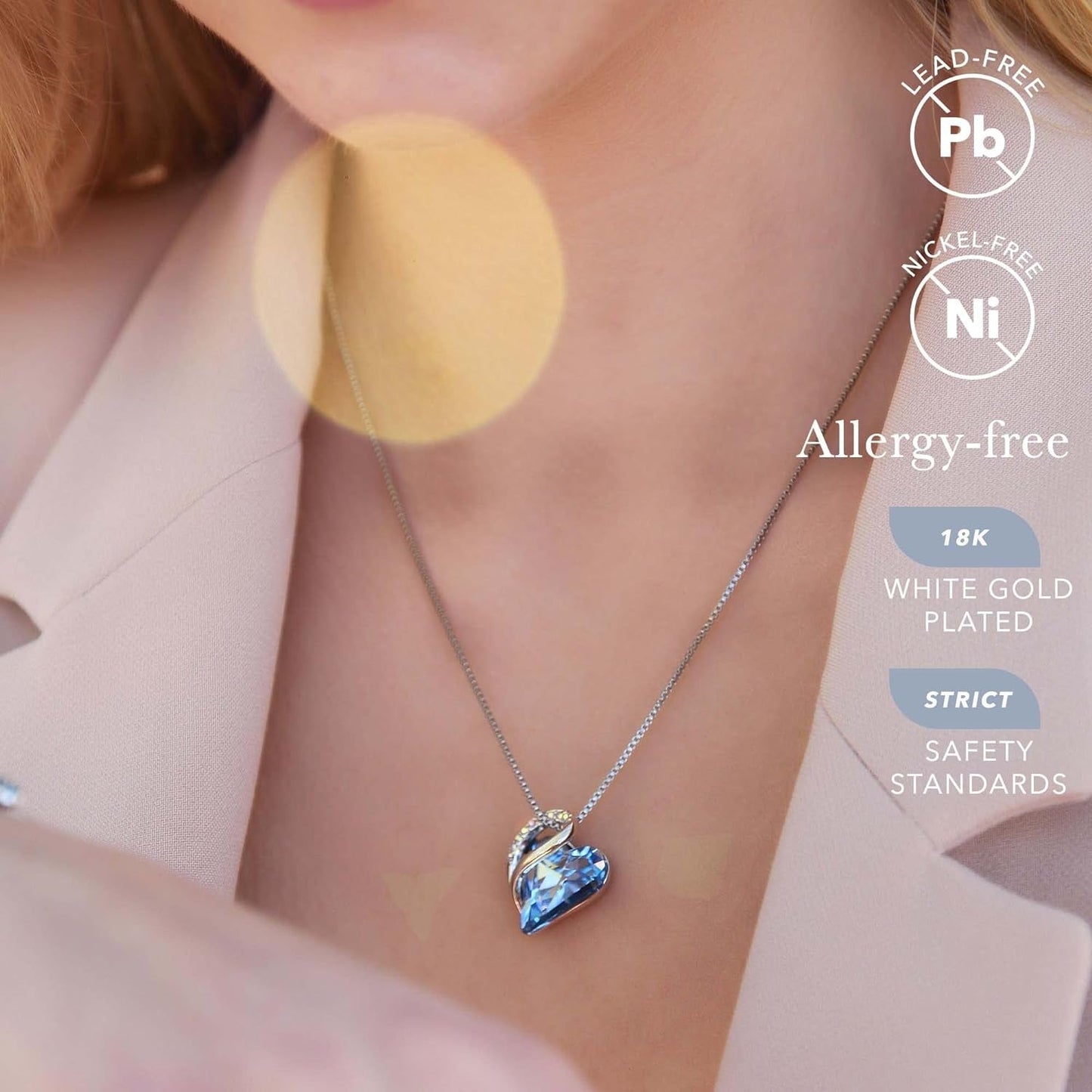 Necklaces for Women, Infinity Love Heart Pendant with Birthstone Crystals, Jewelry Gifts for Wife, Silver Plated 18 + 2 Inch Chain, Birthday or Chrismas Holiday Gift for Her, Mom, Girlfriends