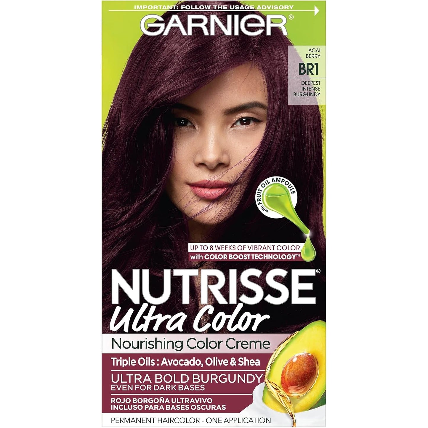 Hair Color Nutrisse Ultra Color Nourishing Creme, BR1 Deepest Intense Burgundy (Acai Berry) Red Permanent Hair Dye, 1 Count (Packaging May Vary)