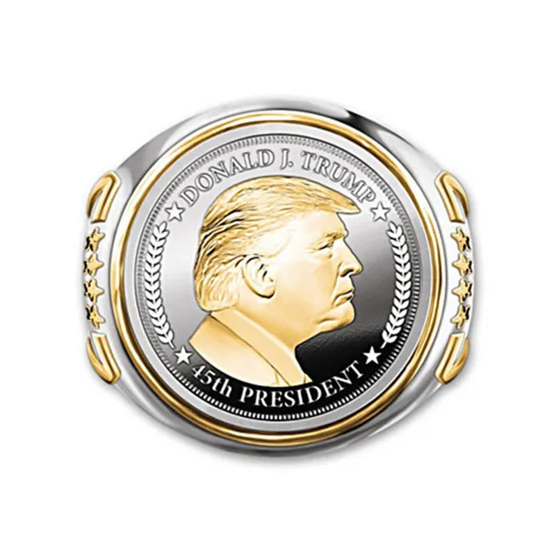European and American Hot Selling Personality American President Trump Ring Two-Color European and American Punk Jewelry Men