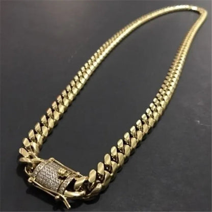 New Fashion Jewelry 18K Gold / 925 Silver Plated Men Cuban Miami Link Necklace Stainless Steel Diamond Clasp Hip Hop Iced Out Gold Chain Necklace
