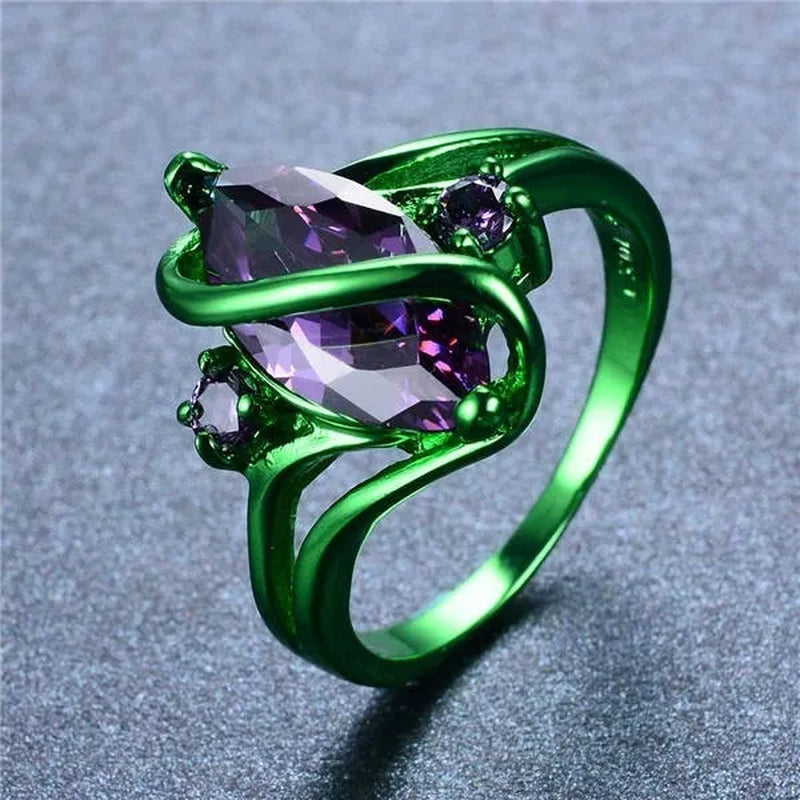 10kt Green Gold Filled Purple Diamond Ring for Women Christmas Party Gift