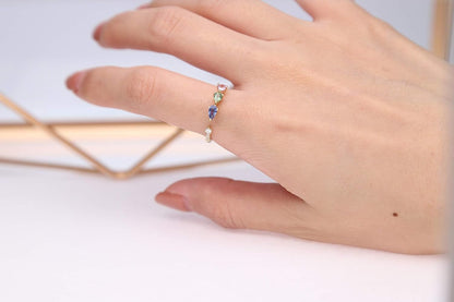 Gin and Grace 14K Yellow Gold Genuine Multi Sapphire Ring with Diamonds for Women | Ethically, Authentically & Organically Sourced (Pear-Cut) Shaped Sapphire Hand-Crafted Jewelry for Her | Sapphire Ring for Women