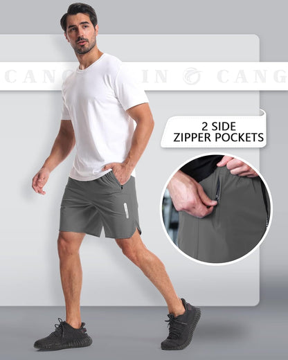 2 Pack Mens Workout Athletic Shorts 7 Inch Inseam Quick Dry Hiking Shorts Men Lightweight Sports Gym Shorts Running