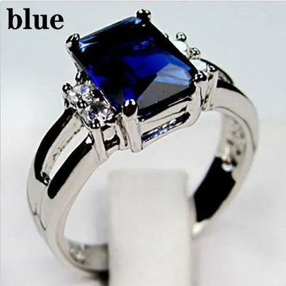 Women 925 Silver Plated Blue Sapphire / Black / Purple / Red CZ Wedding Ring Size 6-10  (Choice Color and Size)