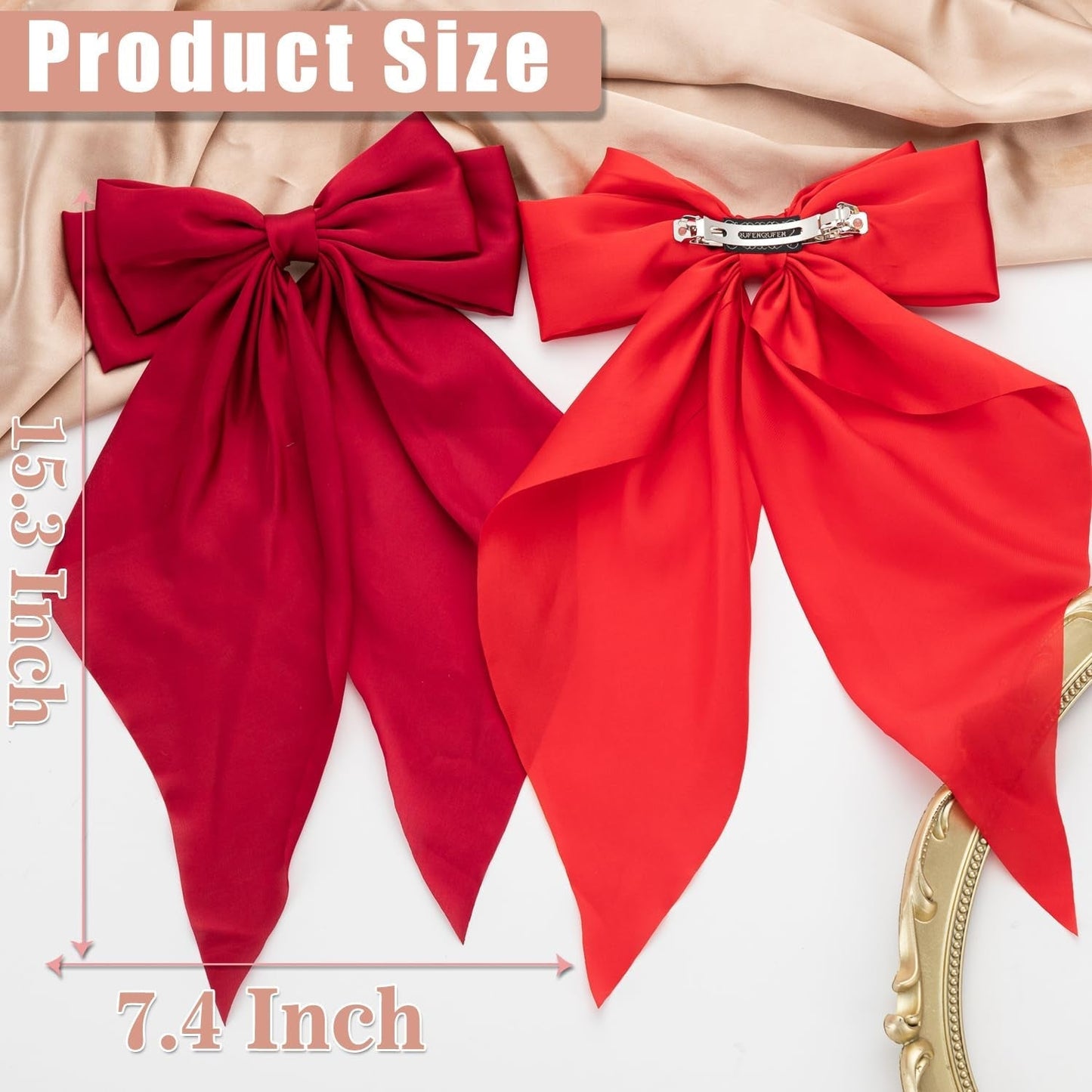 Hair Bows 2 PCS, Ribbon Bow for Women, Hair Ribbons, Oversized Long-Tail Cute Aesthetic Hair Accessories, Large Hair Barrettes for Women, Big Bows for Girls (Bright Red Wine Red)