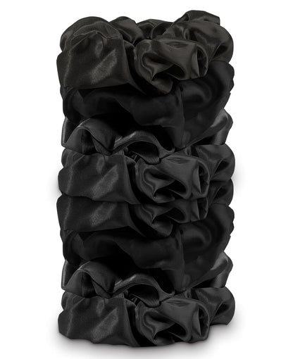 8 Pack Hair Ties Silk Scrunchies for Women Soft Satin Hair Scrunchies Elastic Hair Ties No Damage Ponytail Holders Rubber Bands Hair Accessories Gifts (Black (8 Pack)) - WORLD TIME VISITS