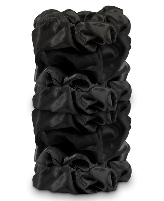8 Pack Hair Ties Silk Scrunchies for Women Soft Satin Hair Scrunchies Elastic Hair Ties No Damage Ponytail Holders Rubber Bands Hair Accessories Gifts (Black (8 Pack)) - WORLD TIME VISITS