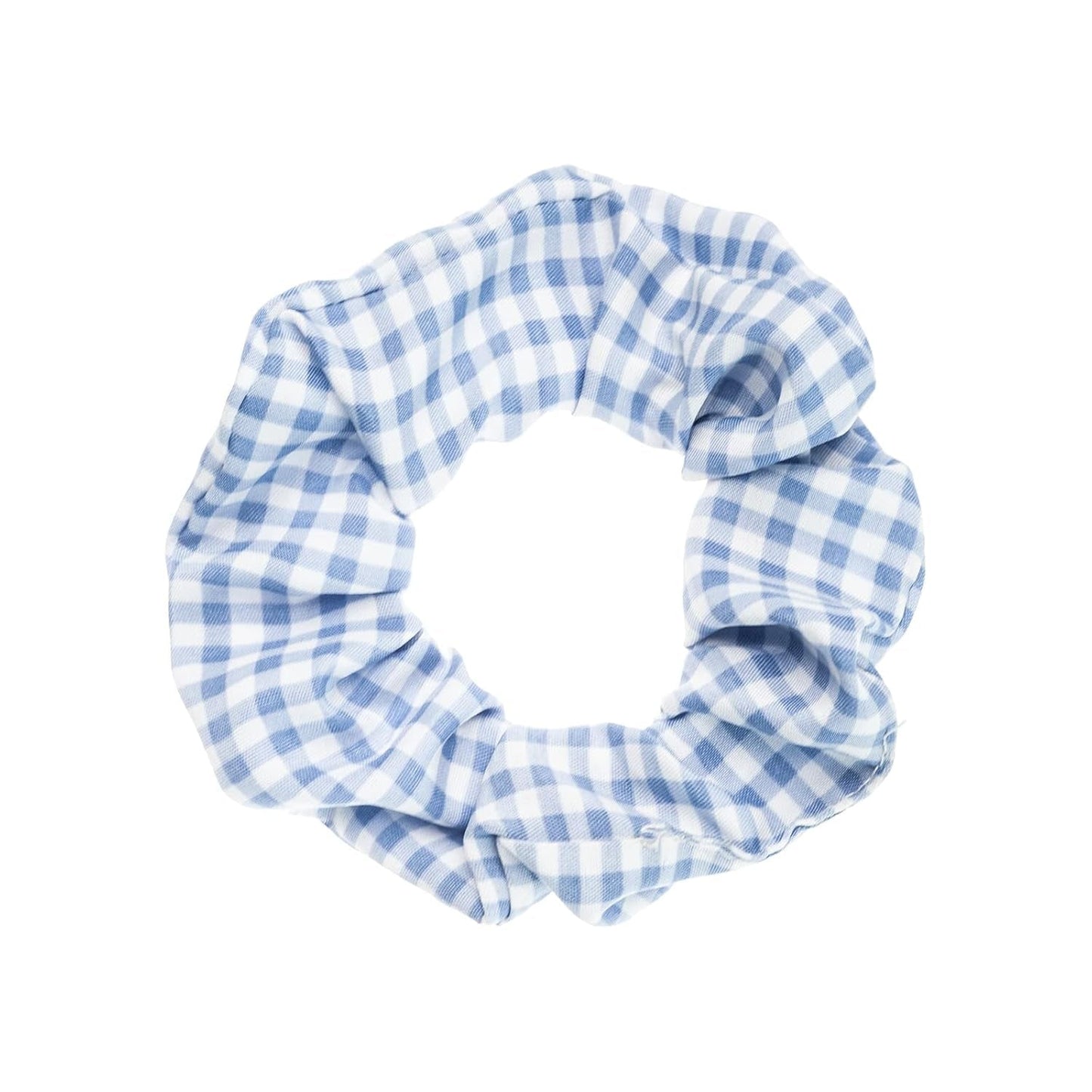 Blue Plaid Scrunchies Set - 5 Bandana Hair Ties for Women