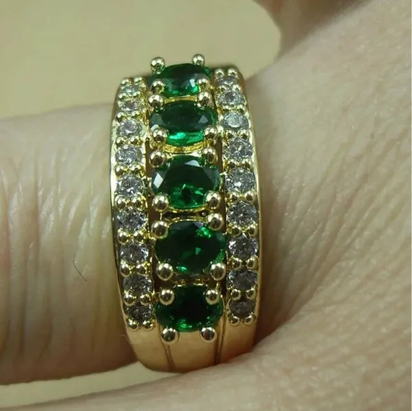 Natural 2.95CT Ruby/Emerald/Sapphire/Alexandrite/White Diamond 14K Yellow Gold Ring Size 6-11