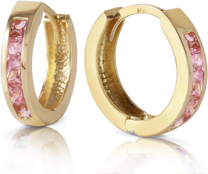 14K Yellow Gold Hoop Huggie Earrings with Pink Sapphires