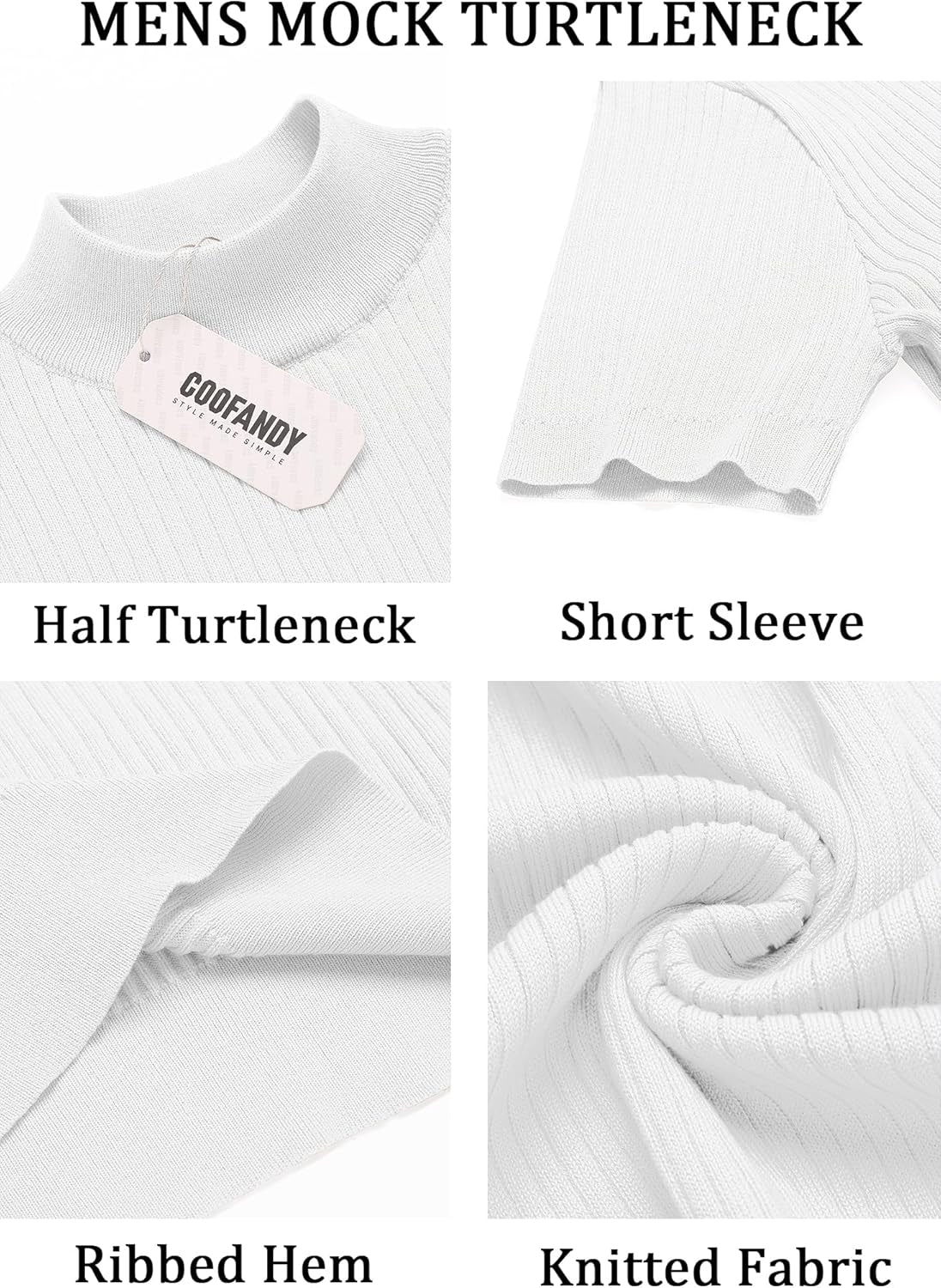 Men'S Mock Turtleneck Sweater Short Sleeve Casual Basic Tops Ribbed Knit Pullover Solid Tee