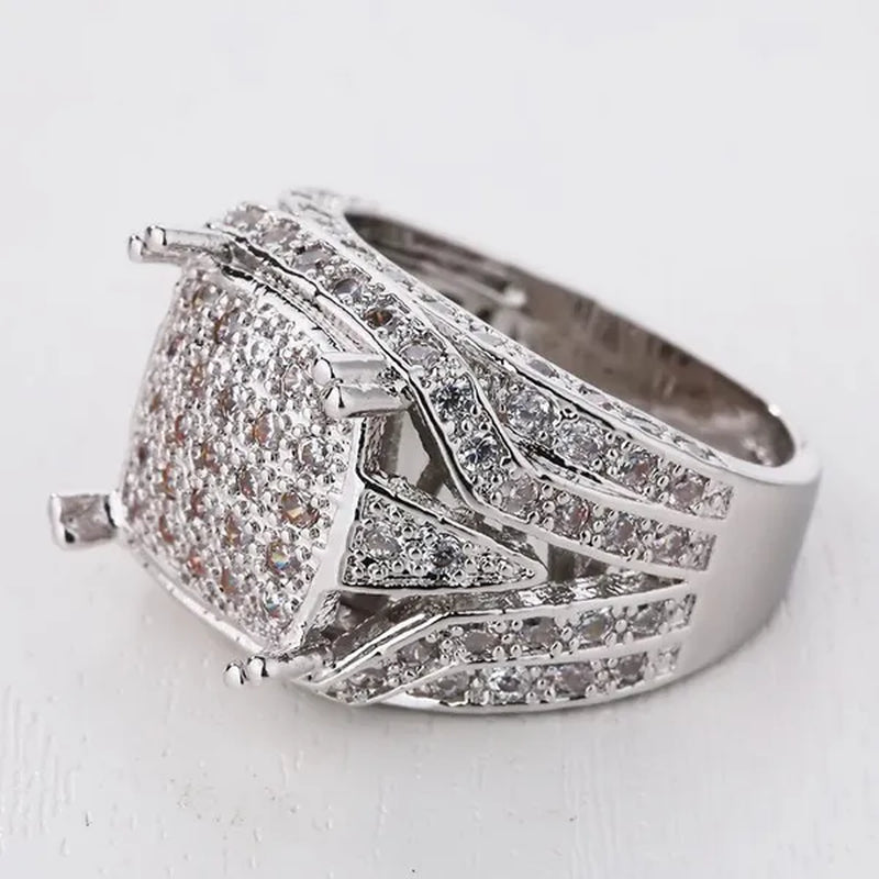 Mens 925 Silver Plated White Zircon Gem Engagement Ring Size 6-11