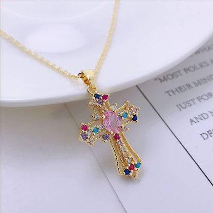 Cross Pendant Necklace for Women Girls - Gothic Catholic Christian Costume Cross Jewelry - Delicate Dainty Cubic Zirconia Rhinestone Stainless Steel Hypoallergenic Chain Christmas Gift