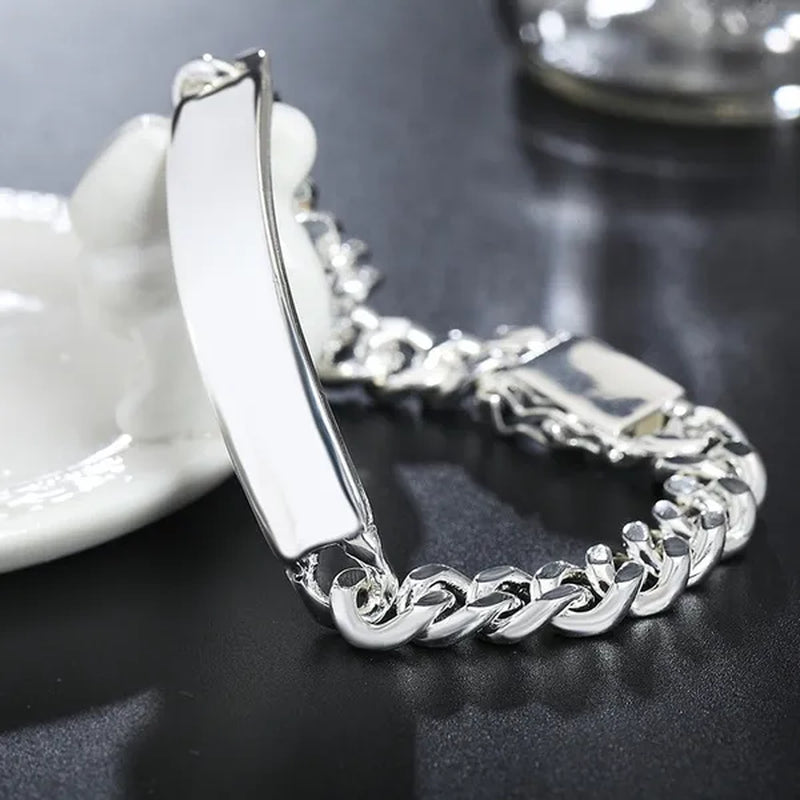 Charm 925 Sterling Silver Design Noble Pretty 10MM Mens Chain Jewelry Fashion Geometric Bracelet