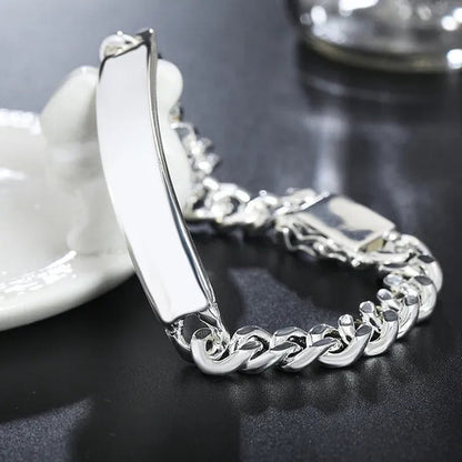 Charm 925 Sterling Silver Design Noble Pretty 10MM Mens Chain Jewelry Fashion Geometric Bracelet