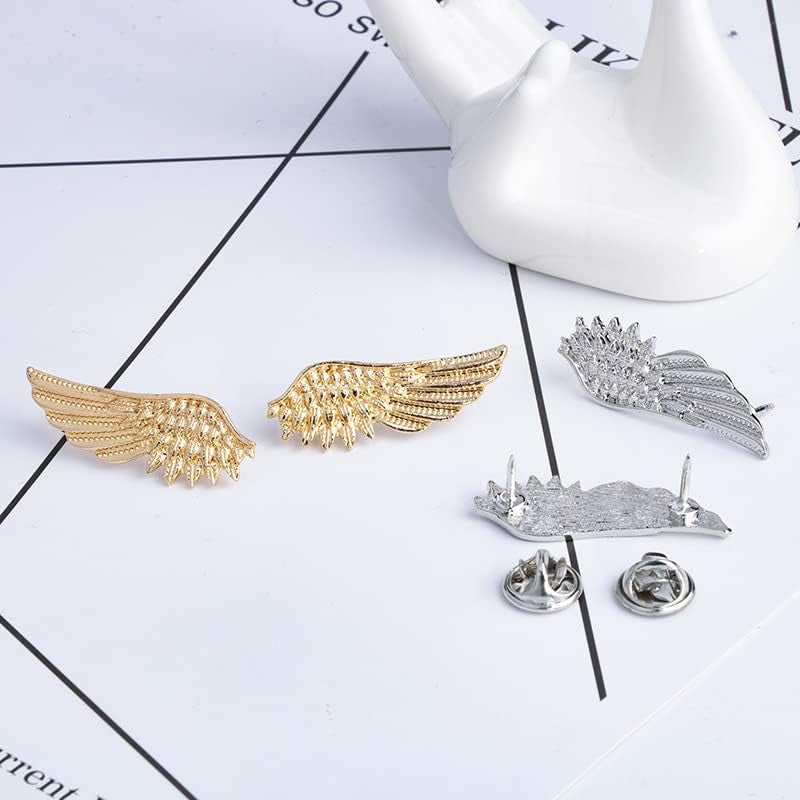 2PCS Angel Wings Tassel Chain Brooch Collar Pins,Rhinestone Metal Feather Lapel Pin, Suit Coat Breastpin for Women Men'S Accessories