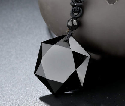 Women'S Necklaces Men'S Necklaces Pure Natural Obsidian Hexagon Pendant Necklace Adjustable Cord Gemstone Pendant Religious Jewelry for Men Women