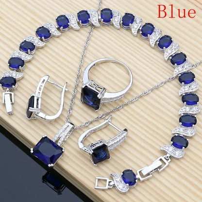 6 Colors Choice Gemstone Beads 925 Silver Jewelry Sets Sapphire Garnet Emerald Topaz Ruby Jewelry Set for Women