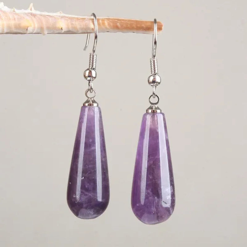 1Pair Option 29X10MM Water Drop Amethyst Clear Quartz Lapis Lazuli Turquoise Rose Quartz Opal Tiger Eye Drop Earrings